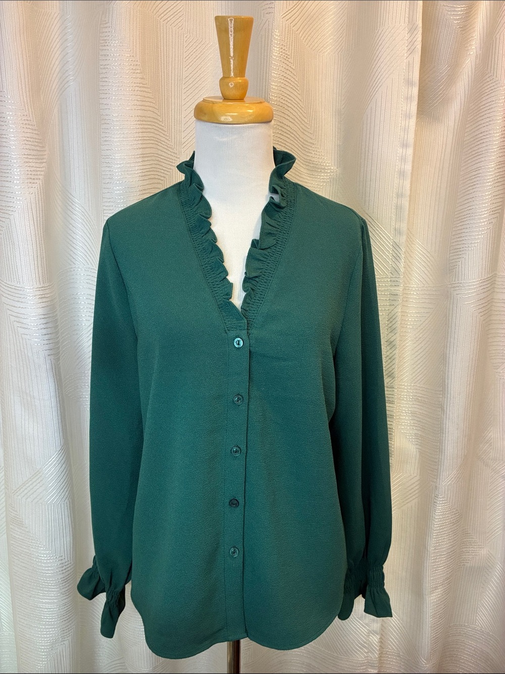 Marc New York Emerald Green Ruffle-Trim Button Down Blouse